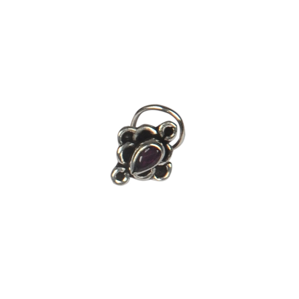 RITI- 925 Sterling Silver Oxidised Ruby Stone Nose Ring