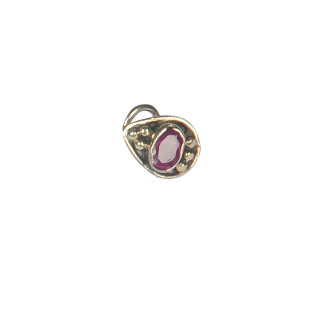 RITI- 925 Sterling Silver Oxidised Ruby Stone Nose Ring