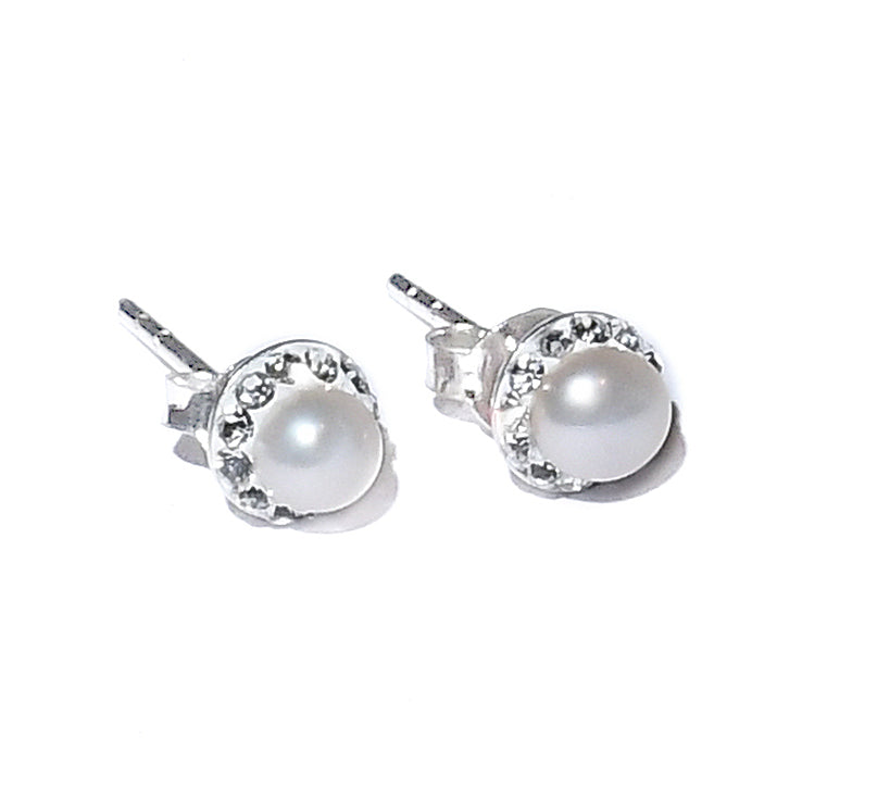 Sterling Silver CZ Pearl Stud - Auriann