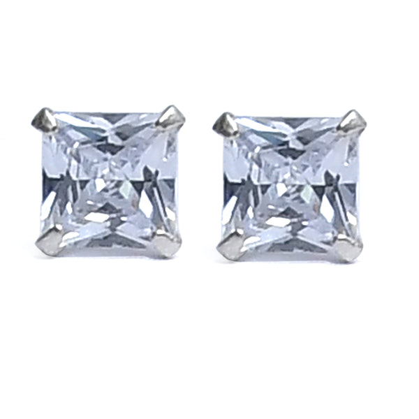 Sterling Silver CZ Square Stud Earring - Auriann