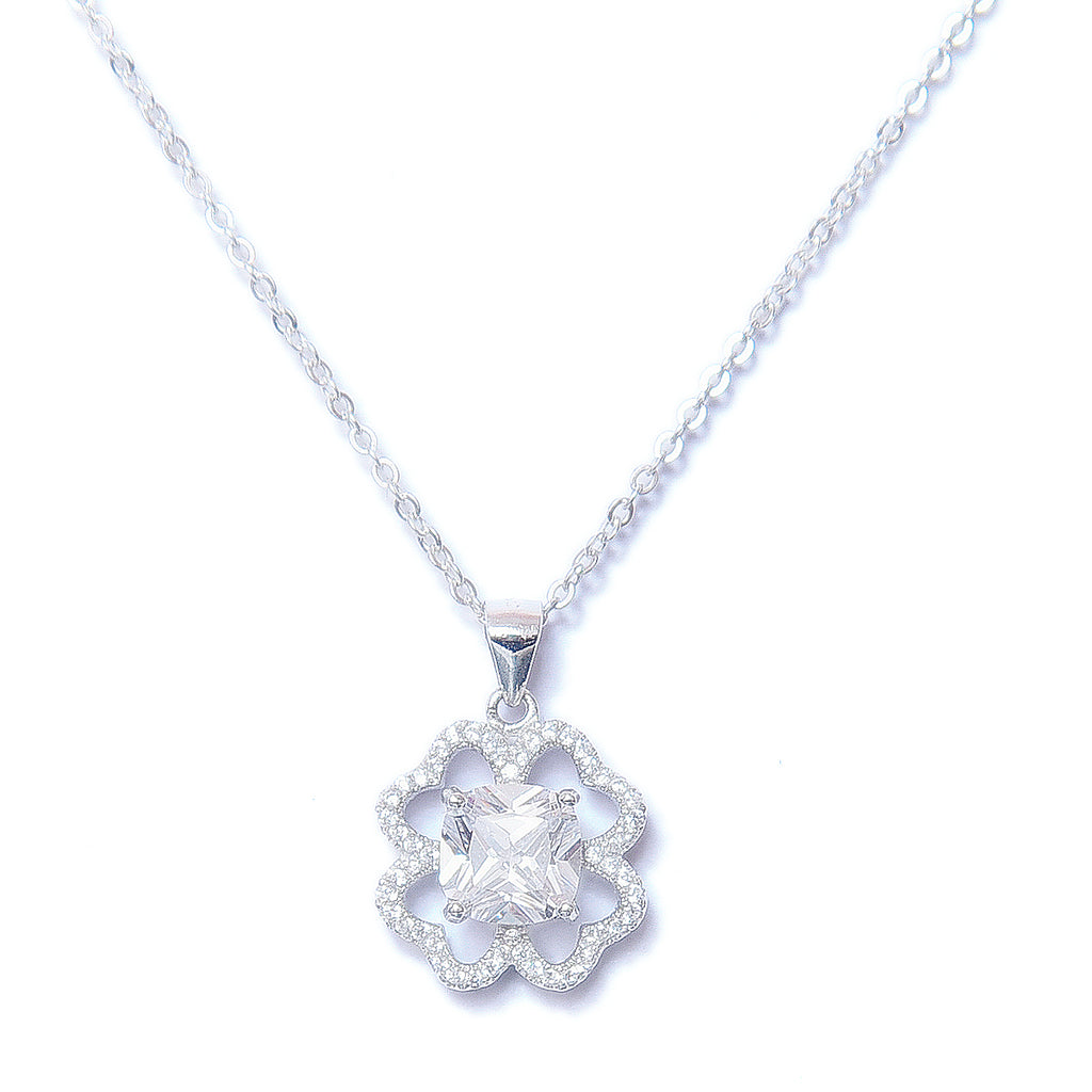 Silver Halo Flower Pendant With Chain - Auriann