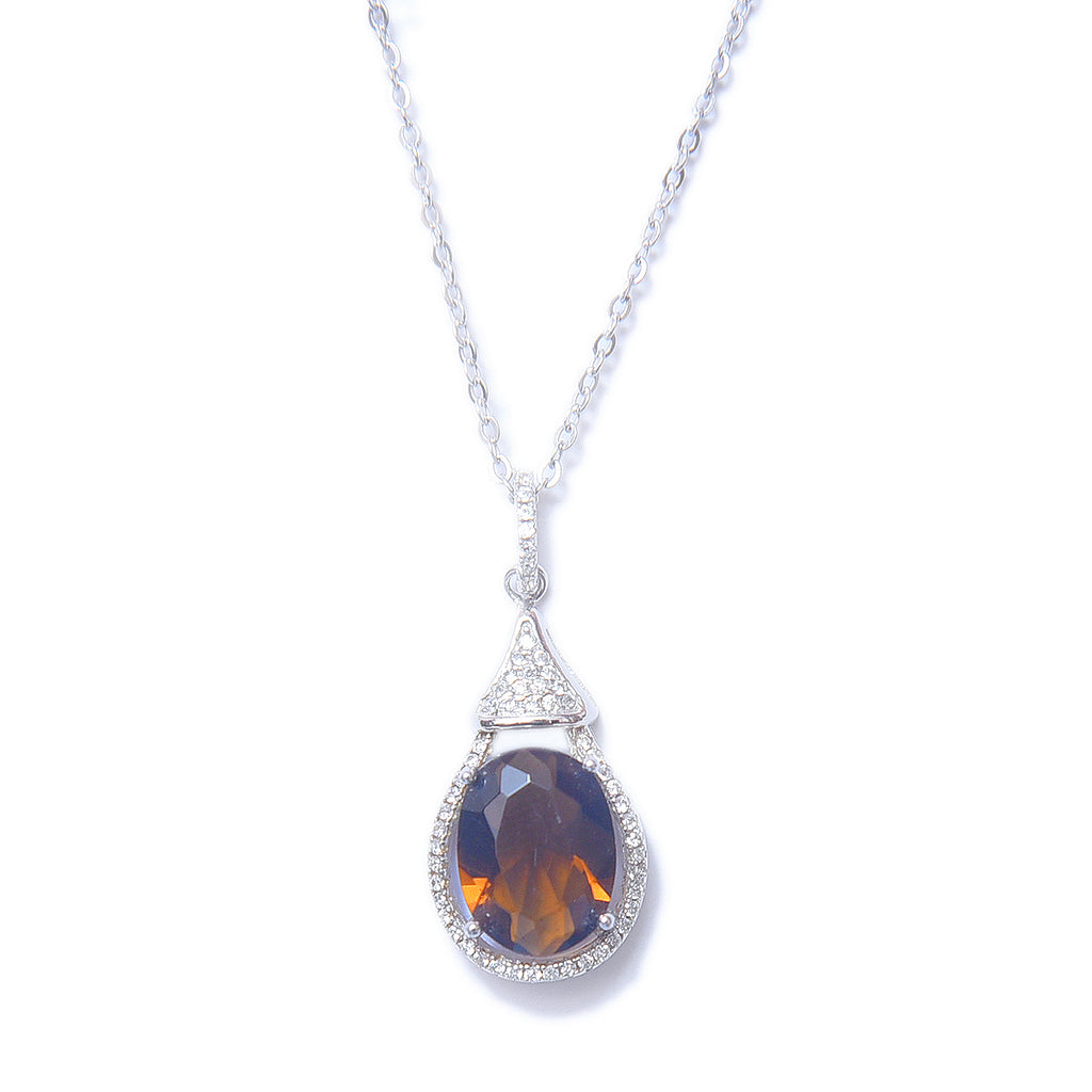 Silver Brown Stone Pendant - Auriann